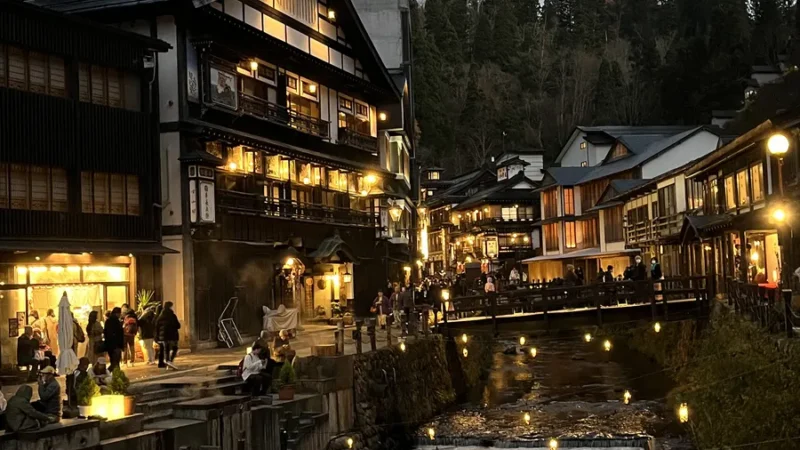 Night view of Ginzan Onsen